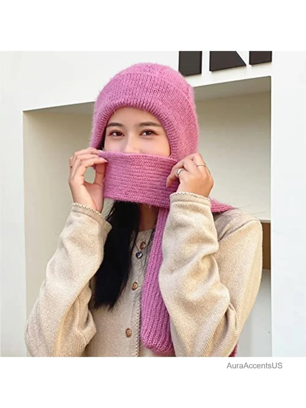 Fleece Lined Knit Beanie Hat with Scarf - Warm Winter Ear Protection